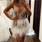 Женское коктейльное мини-платье, роскошное короткое коктейльное платье с перьями и кристаллами, вечернее платье на заказ с глубоким V-образным вырезом, 2020