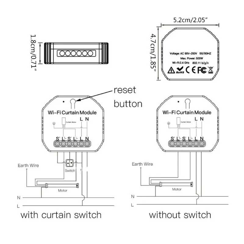 

P82C WiFi RF Smart Curtain Module Switch Roller Blinds Shutter Motor RF433 Wireless Remote Control Timer Setting