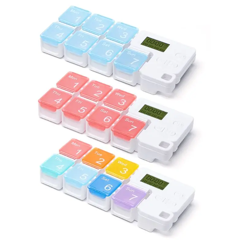 

7-Day Pill Organizer With Timer Medicine Reminder Case Weekly Box