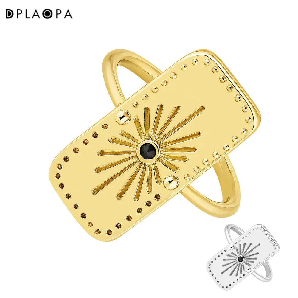 DPLAOPA 925 Sterling Silver Gold Plated Silver Spinel Rectangular Motif Ethnic Ring Women Crystal Jewelry Long Charm Square Jewe