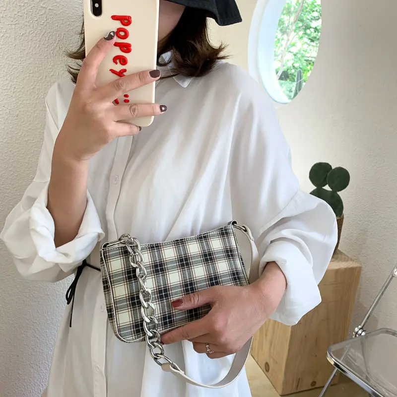 Холщовые клетчатые элегантные женские сумки под руку новый стиль модные