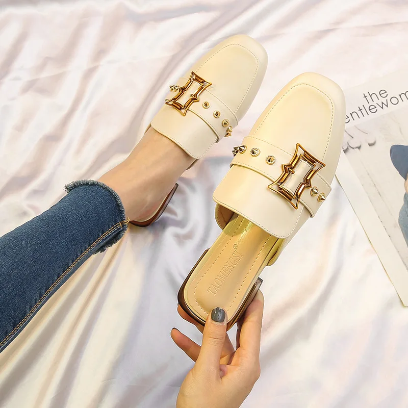 Шлепанцы женские кожаные летние тапки и сандалии мюли Роскошные Корейская