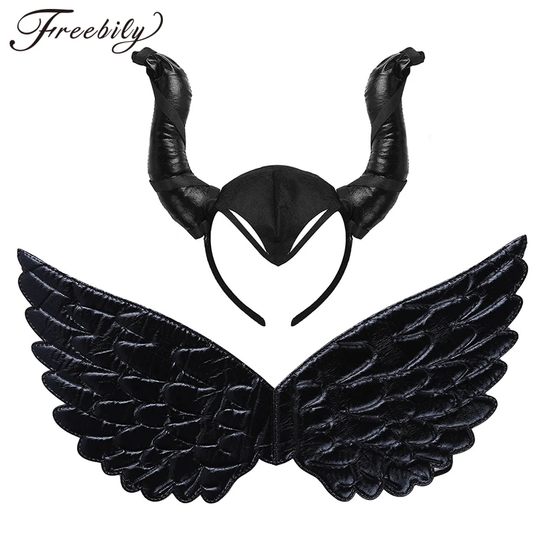 Детские крылья на Хэллоуин с бычьим рогом головной убор обруч для волос детский