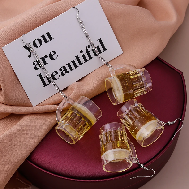 

New Rock Party Jewelry Cool Drinking Glass Beer Drop Earring Dangle Earrings for Women Girl Birthday Gifts Femme Brincos