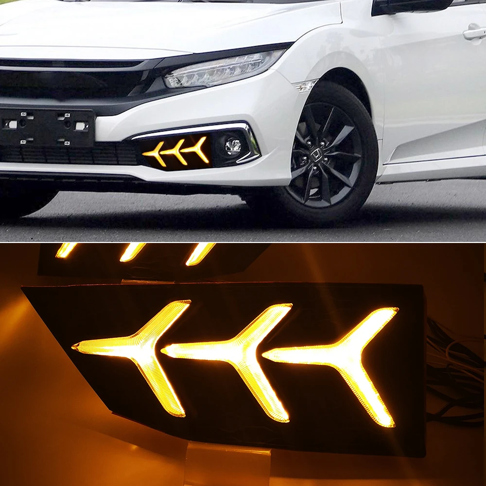 Автомобильный мигающий 1 пара светодиодный DRL для Honda Civic sedan с движущимся сигналом светодиодный противотуманный фонарь крышка дневной ходовой светильник