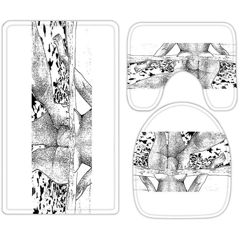 

Sexy woman nude and funny 3-piece bathroom carpet, U-shaped cushion, non-slip goose down toilet seat, washable
