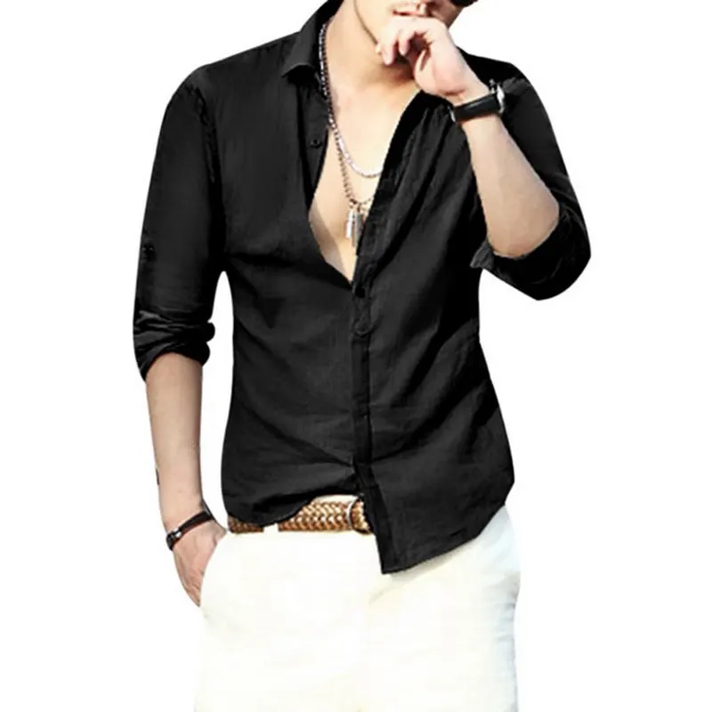 

Fashion Mens White Sexy Beach Shirts Long Sleeve Business Shirt Brand Male Slim Fit Casual Solid dress shirt camisa masculina