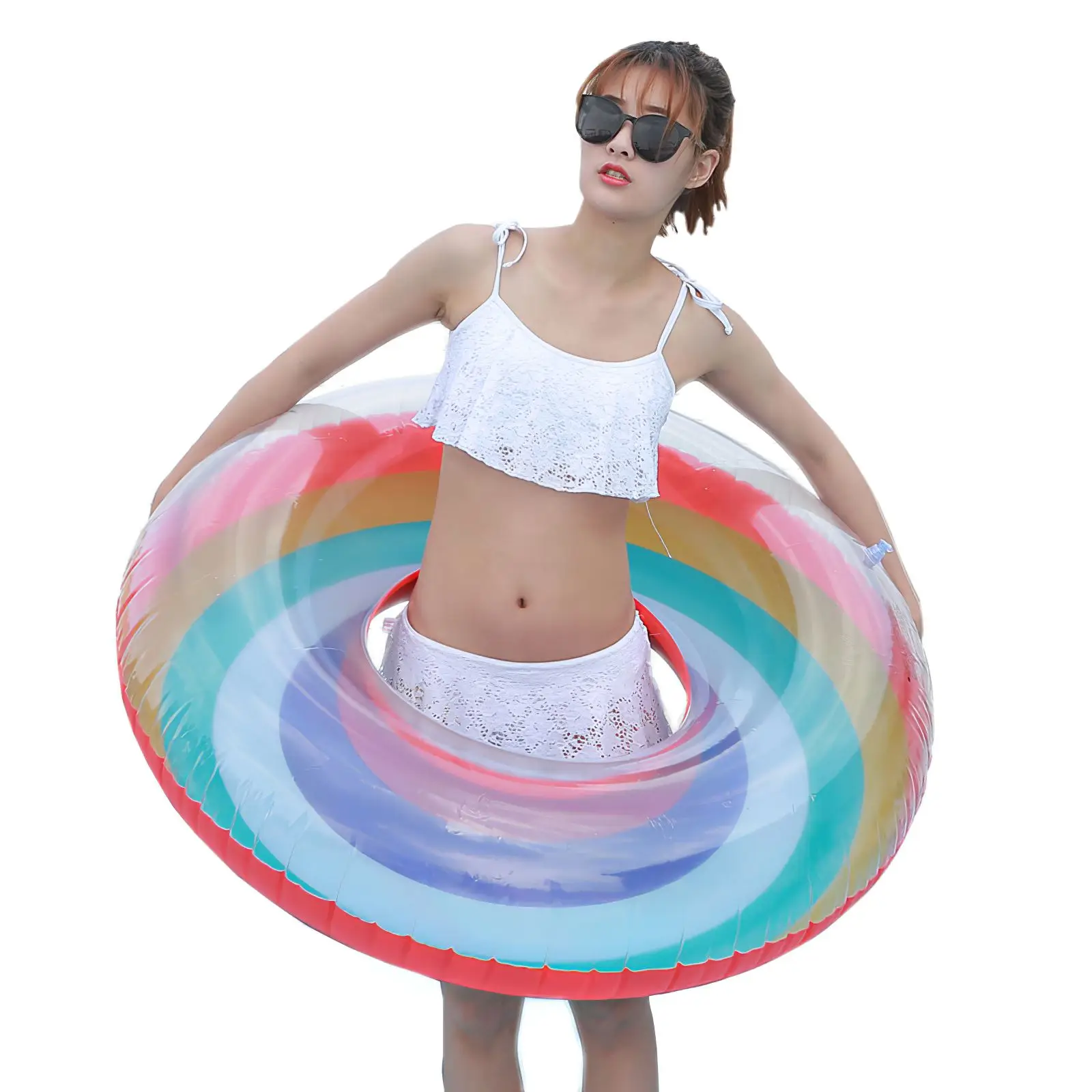

Rainbow Swim Ring Inflatable Swim Circle Colorful PVC Pool Ring Tube For Swimming Pool Beach Summer