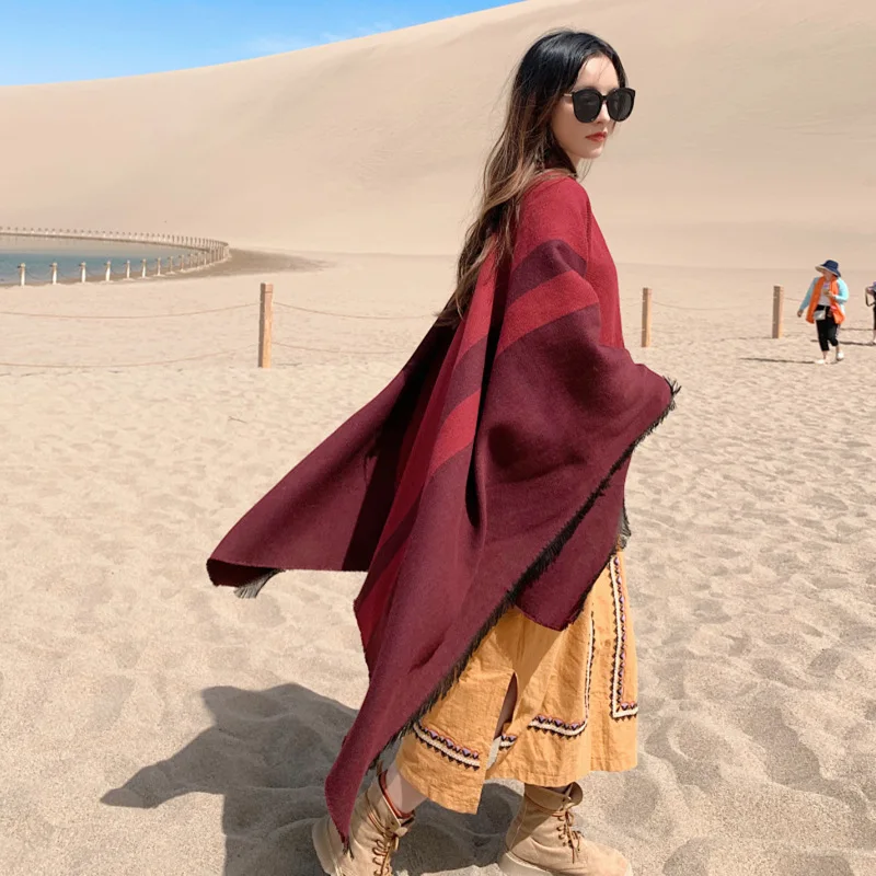 

2020 New Style for Autumn and Winter Cashmere Cloak Japanese and Korean Style Sweet Color Matching Split Shawl Scarf Female Spot