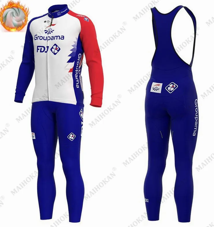 

Winter 2021 FDJ Team Cycling Clothing 20D Bike Pants Set Ropa Ciclismo Mens Thermal Fleece Long Bicycling Jersey Maillot Wear