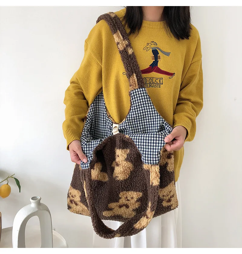 

tote bag bags handbag 2020 Bear print plush bag shoulder bag