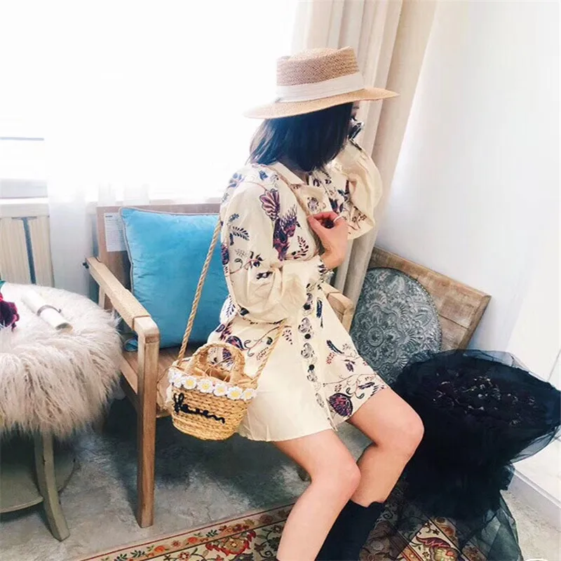 

Ladies summer Daisy rattan knitting hand woven bag shoulder bag cross-body bag drawstring bag clutch bag