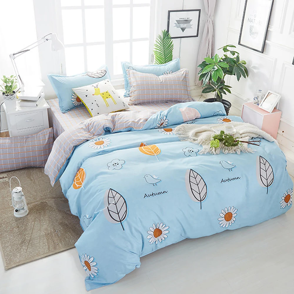 Thumbedding Cartoon Bedding Set For Children Chick Leaves Blue Duvet Cover Queen King Full Twin Single Unique Design Bed | Дом и сад
