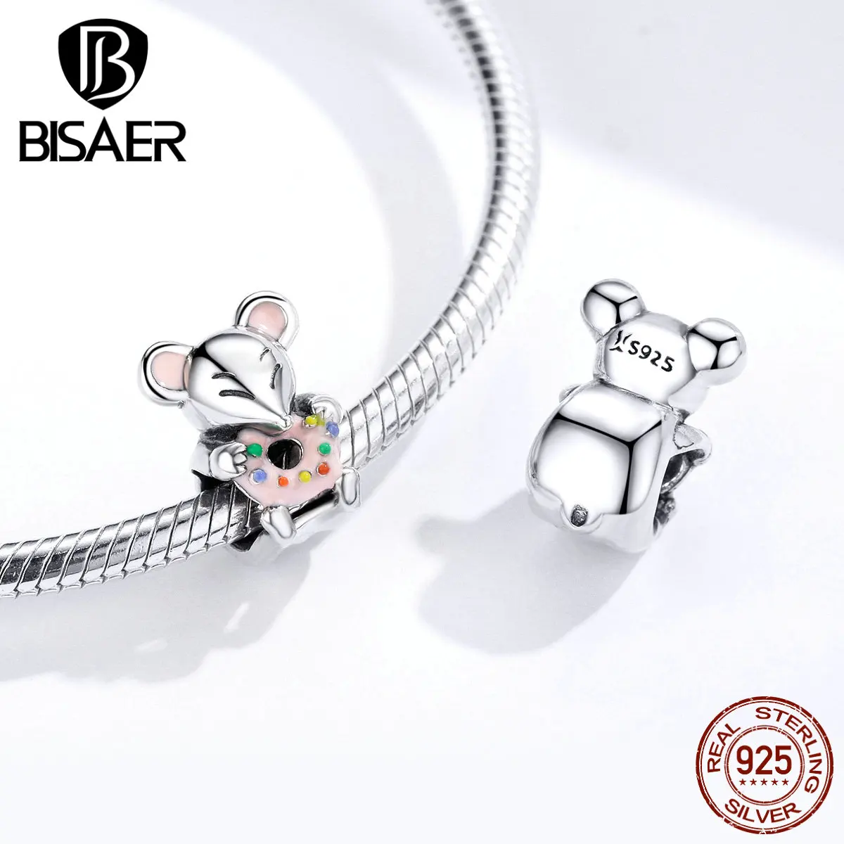 BISAER, 925 пробы, серебряный, милый, маленький мышонок, животное, Очаровательные Подвески для женщин, очаровательный браслет, сделай сам, изготовление ювелирных изделий GXC1318