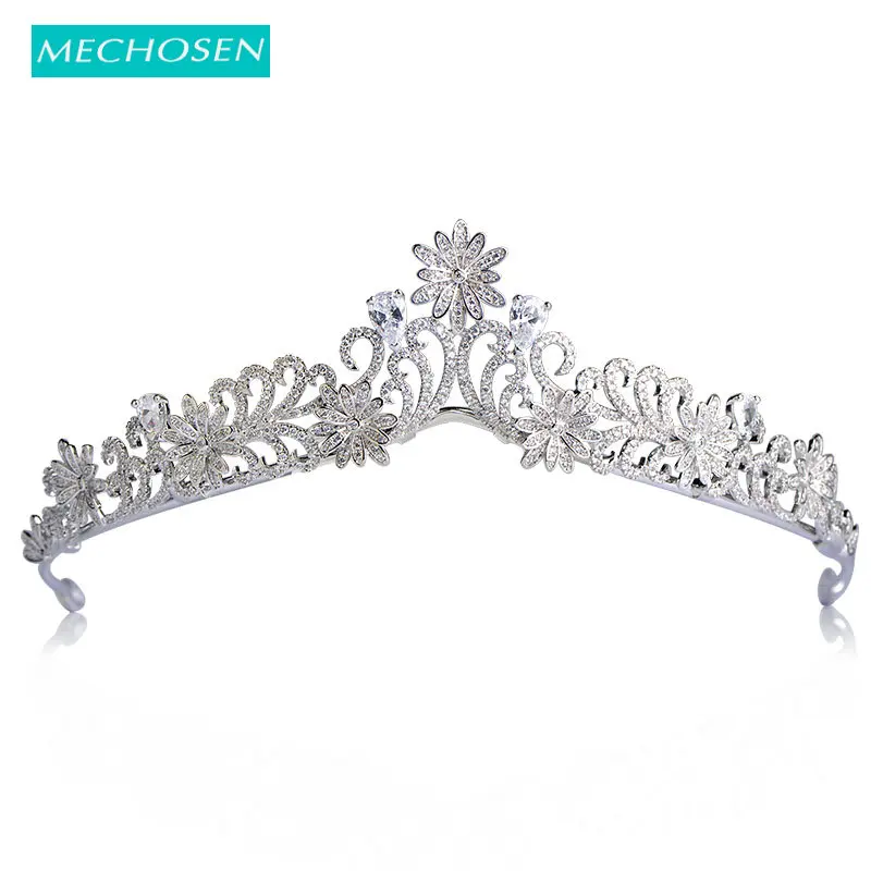 

Blucome Luxury Queen Crown Hairwear Full Cubic Zirconia Flower Tiaras Gift Silver Color Copper Bridal Women Wedding Hair Jewelry