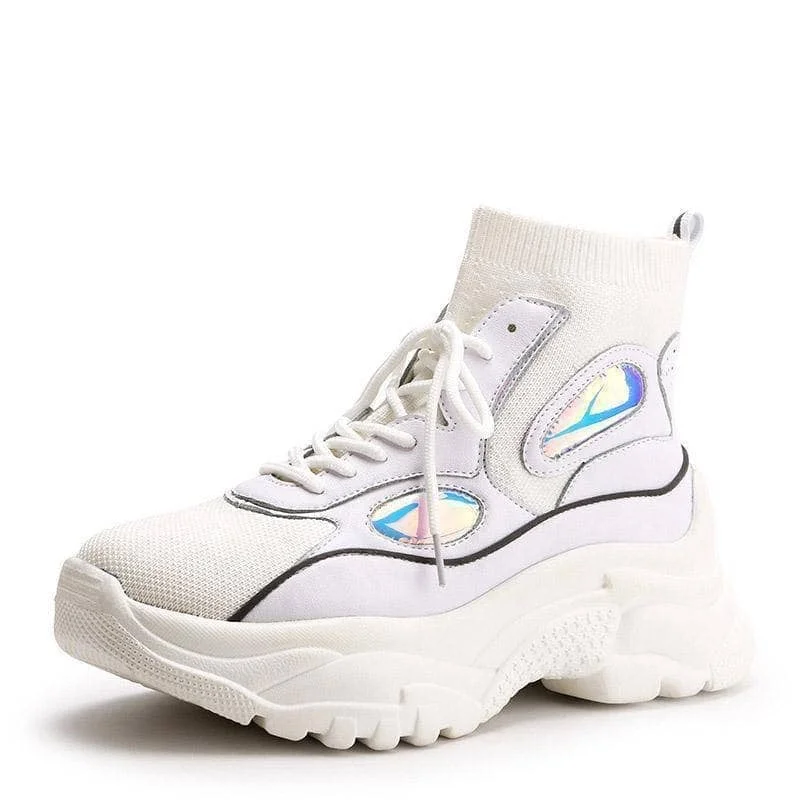 

2021 Fashion High Top Women Shoes Breathable Mesh Round Toe Platform Large Size 35-43 Shoes