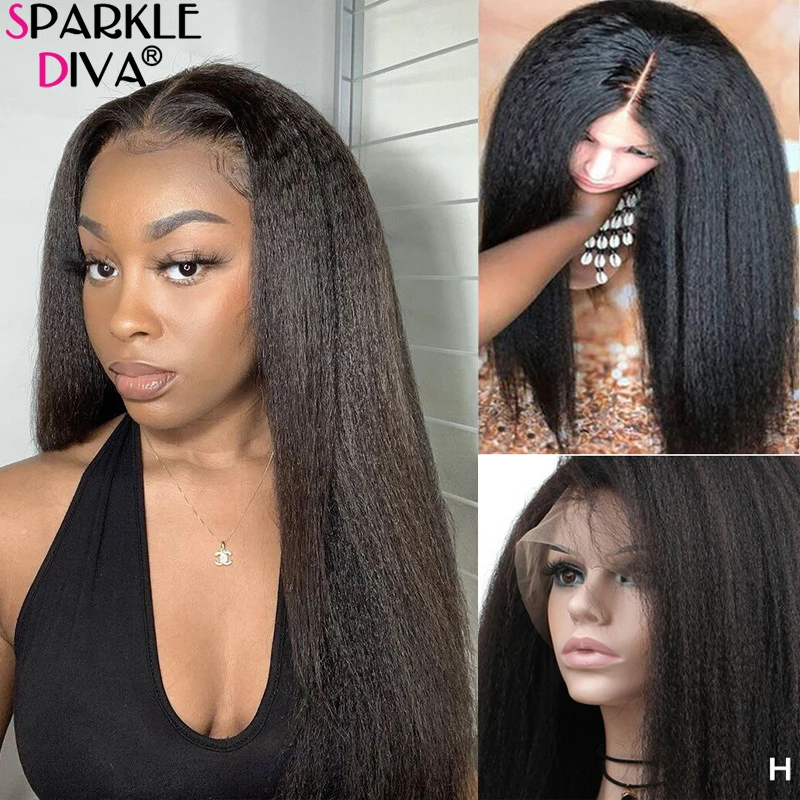 

Kinky Straight 13X6 Lace Front Wig Pre Plucked Yaki Brazilian Glueless Lace Human Hair Wig For Woman Natural Hairline