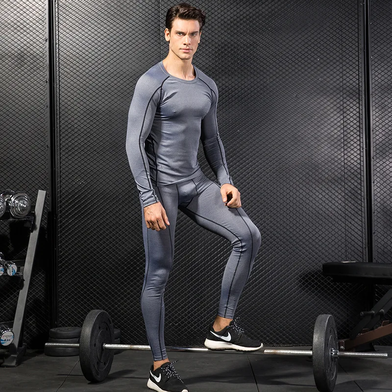 

Men's Professional Tight Fitness Training Wear Elastic Quick Drying Clothes Set Long Sleeves + Pants 1059+1060