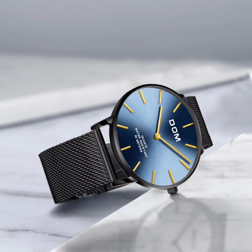 Часы DOM Мужские кварцевые с сетчатым браслетом брендовые люксовые повседневные