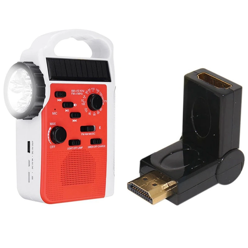 

AM/FM Bluetooth солнечный ручной Динамометрический уличный радиоприемник с динамиком и кабелем-Tex HDMI Поворотный адаптер с прямым углом