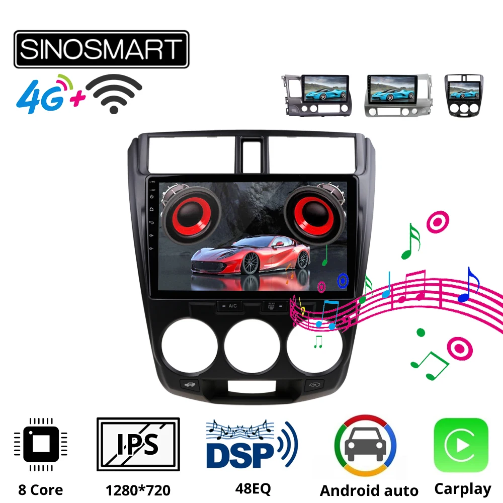 

Sinosmart автомобильный радиоприемник с навигацией GPS для Honda Civic City 2006-2011 2.5d IPS экран 8 ядер, DSP 48EQ