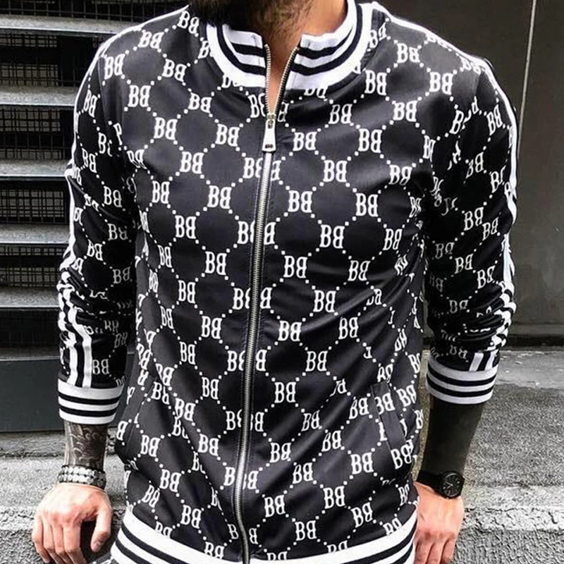 

2021 New BB Plaid Men Casual Zipper Jacket Autumn Sports Wear High Quality Sweatshirt Fashion Man High Street Jackets Casual Top