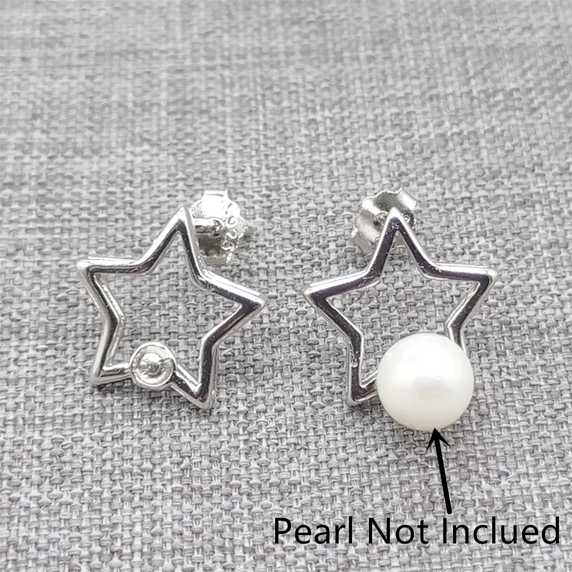 

2prs of 925 Sterling Silver Star Stud Earring Settings Rhodium Plated for Pearl