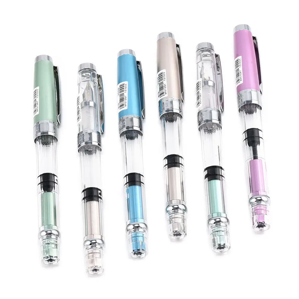 Wing Sung 3008 Transparent Piston Wingsung Fountain Pen With Gold / Silver Clip Fashion Colorful Ink Pens For Student Office