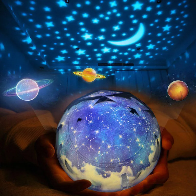 LED Night Light Starry Sky Magic Star Moon Cosmos Planet Projector Lamp Luminaria Colorful Rotate Flashing Kids Baby | Лампы и