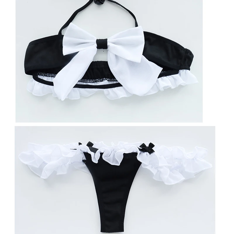 

Lolita Girls Anime Bells Wings Halter Neck Tube Ruffle Bikini Underwear Sexy Maid Cosplay Hollow Out Pajamas Outfit Lingerie Set