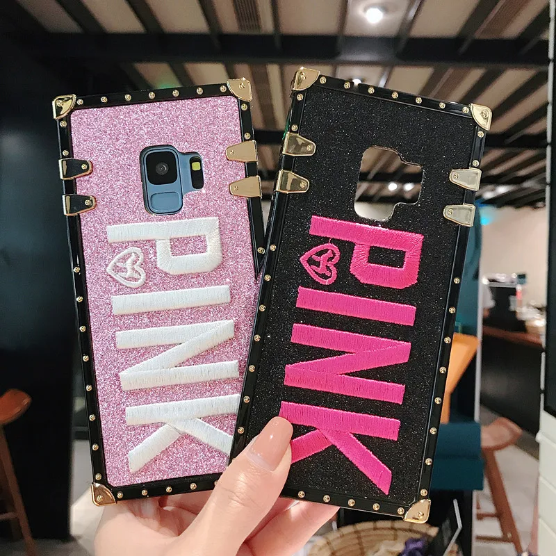 Чехол для samsung Note10 плюс Note9 8 S9 S8 S10 плюс S10e A10 M10 A20 A30 A50 A70 M20 M30 квадрат крышки люка Girly вышивка в розовом чехле