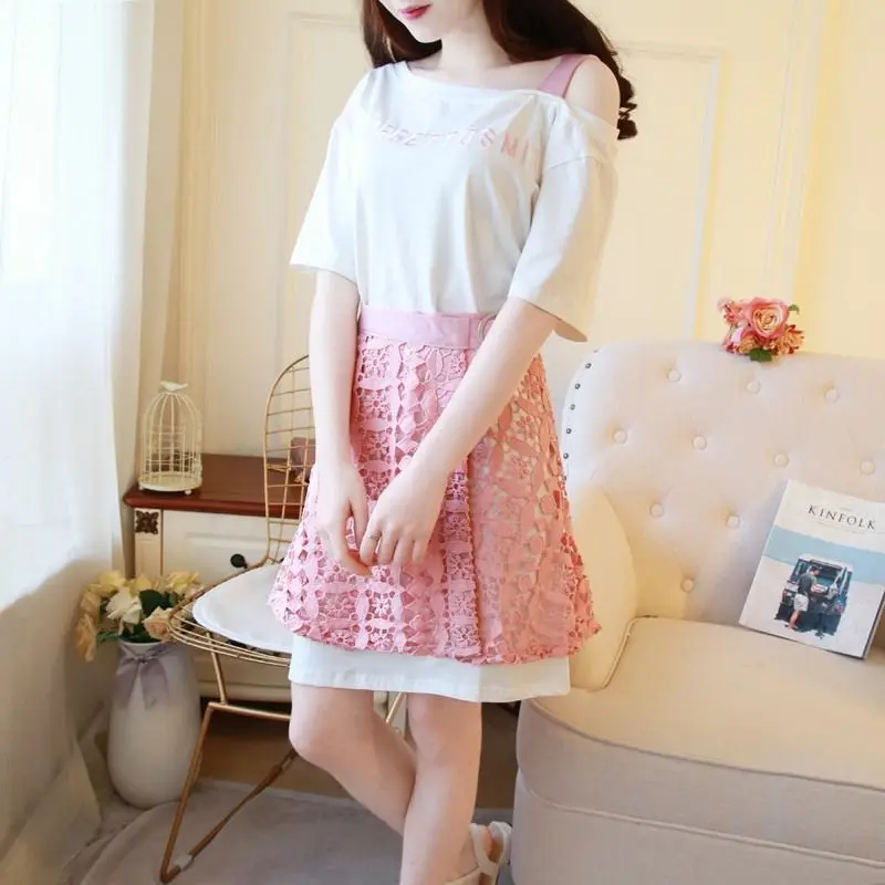 

Skirt Suit 2021 New Spring and Summer Fashion Suit Temperament Large Size Loose T-shirt Half Skirt Two-piece Suit