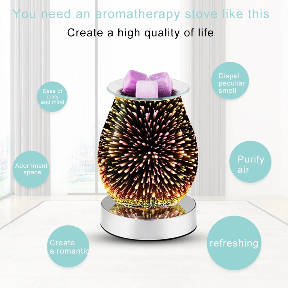 

Oil Diffuser Candle Warmer Glass Electric Wax Melt Warmer With 3D Firework Effect Night Light Tart Burner Aroma Decorative Lamp