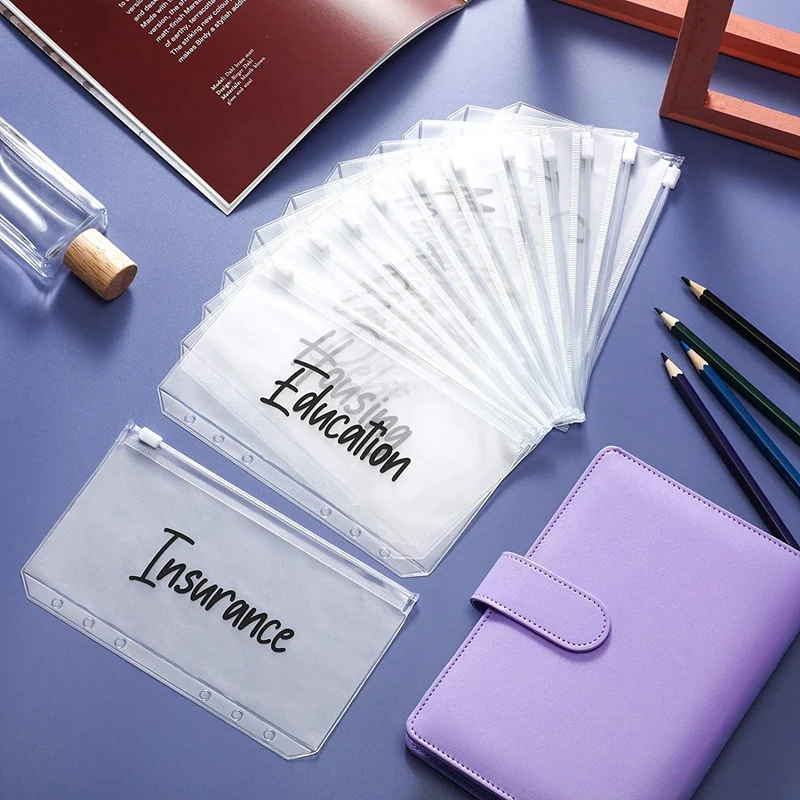 

A6 PU Leather Notebook Magnetic Personal Planning Binder with 12 Binder Pockets Binder Zipper Folder for Bill Planning