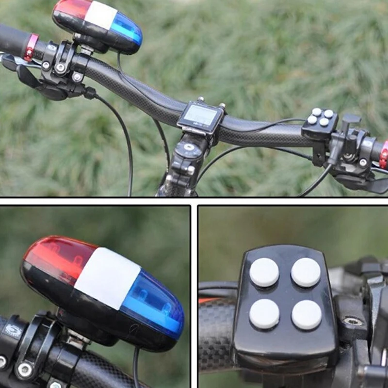 

6 bike bicycle police led light + 4 loud siren sound trumpet cycling horn bell