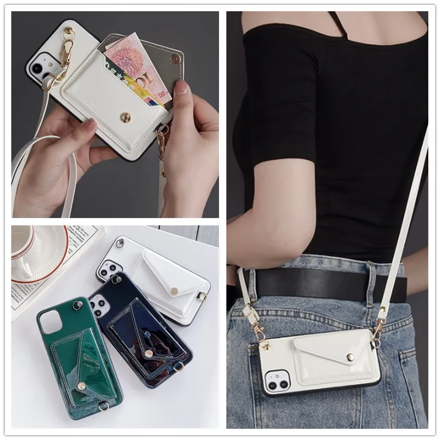 

wallet case For iPhone 12 mini 11 pro XS MAX XR X 7 8 6 6s plus cover luxury card strap leather shoulder lanyard phone bag capa