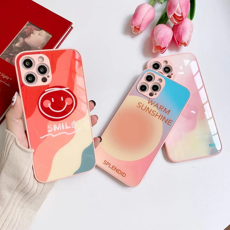 

Phone Case For iPhone 11 Case Pink Color Cover For iPhone 12 Pro X XR XS MAX 7 8 Plus Se 2020 Cases Tempered Glass Funda Cover