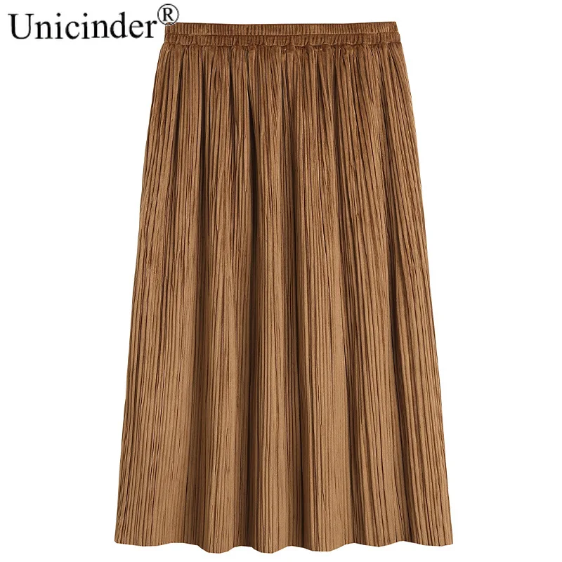 

Unicinder Winter New Velvet Versatile Plus Size Women's Dress Thickened Elastic Waist Pleated Skirt #61004