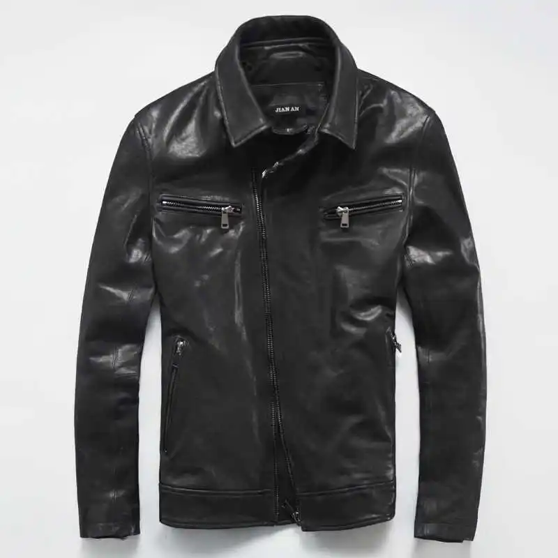 

Genuine Leather Jacket Mens Slim Sheepskin Leather Jacket Lapel Casual Locomotive Short Leather Jacket Male