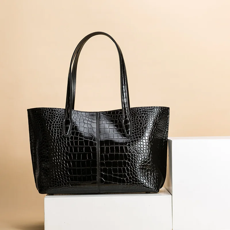 

100% Genuine Leather 2021 New Fashion All-match Crocodile Grain Cowhide Tote Bag Large Capacity Ladies Shoulder Tote Bag Cc Gg