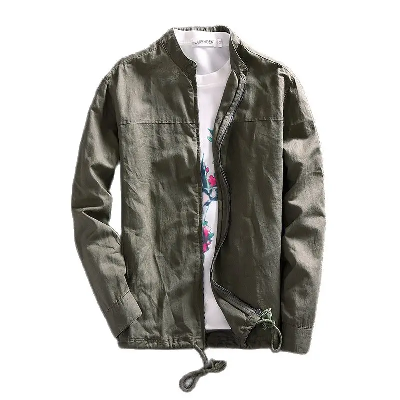 Новая модная повседневная льняная куртка мужская брендовая приталенная тонкая