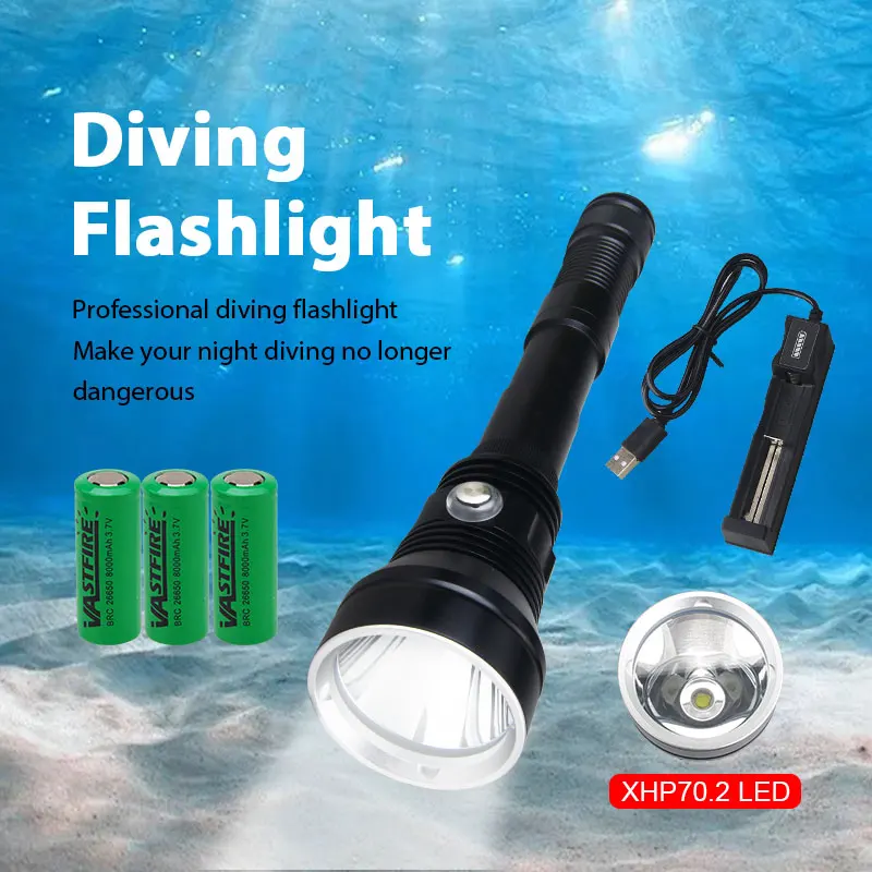 

XHP70 Waterproof Diving Flashlight 2 LED high-power Underwater 80 Meter Professional Torches Lantern white yellow Diving light