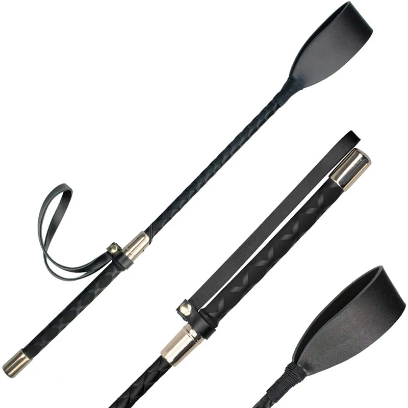18 inch Riding Crop for Horses, Horse Whip with Double Slapper, Leather Equestrian Jump Bat