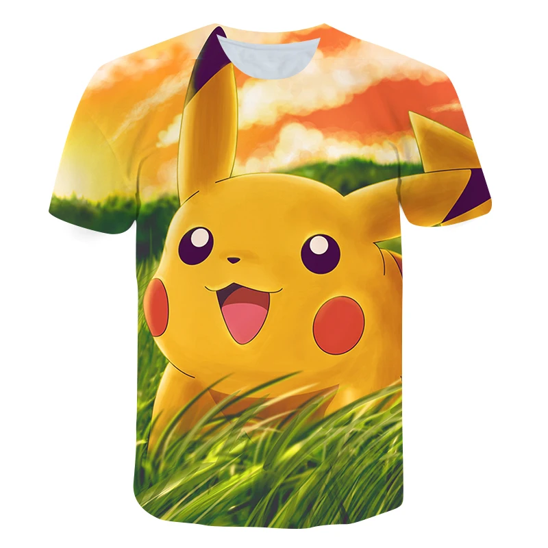 

Boys Girls Funny Pikachu Anime T-shirt Toddler Baby Short Sleeve Shirt Loose Street Harajuku O-Neck T-shirt
