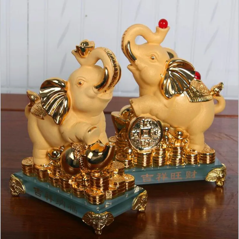 Бесплатная доставка Фэн-шуй позолоченный процветание удача везучий слон статуя