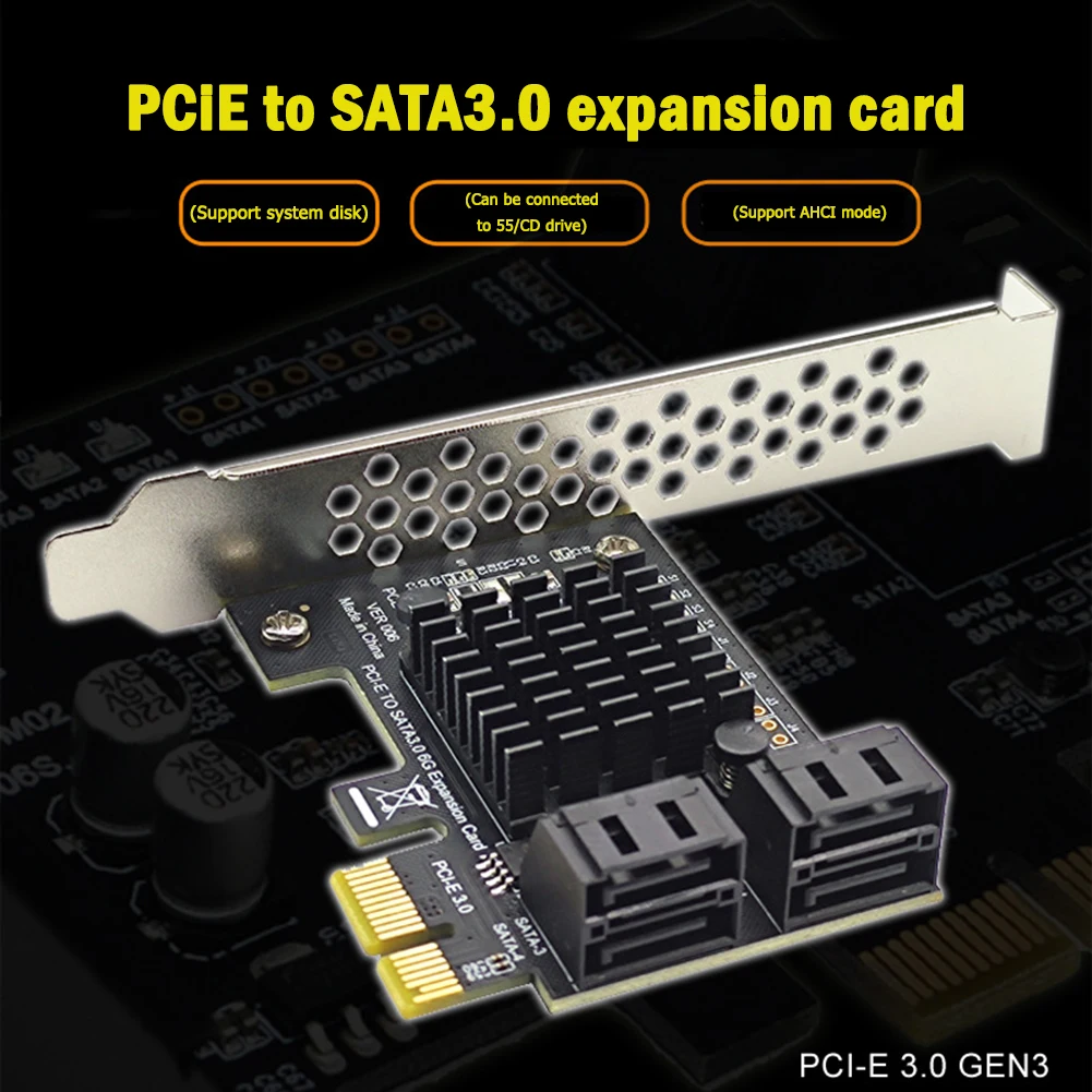

4 Port SATA PCIe Expansion Card 6Gbps SATA 3.0 to PCI-e 1X 4X 8X 16X Controller Card PCI Express Adapter Converter with Bracket