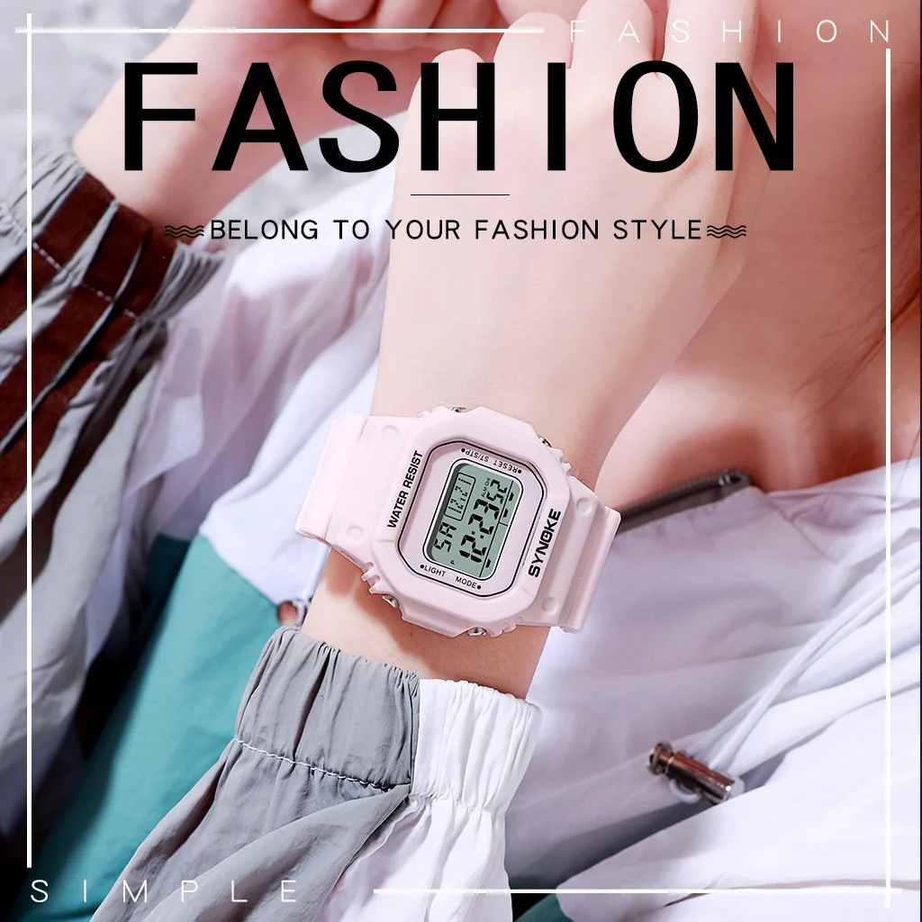 SYNOKE элегантные розовые женские цифровые часы унисекс часы 50 м водонепроницаемые спортивные часы женские часы с календарем Функция синхронизации