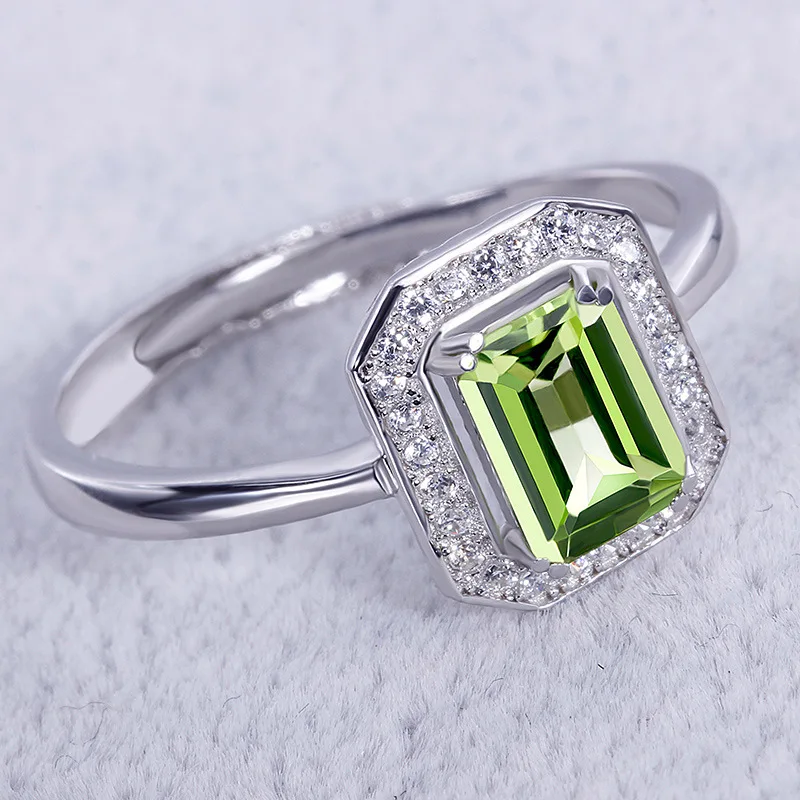 Bague Ringen, Настоящее серебро пробы, кольцо для женщин с прямоугольником 7*5 мм, натуральный оливин, драгоценный камень, хорошее ювелирное изделие, свадебные подарки