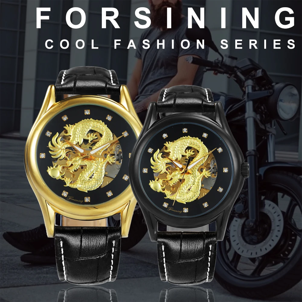 FORSINING Golden Dragon механические наручные часы для мужчин с кристаллами и циферблатом