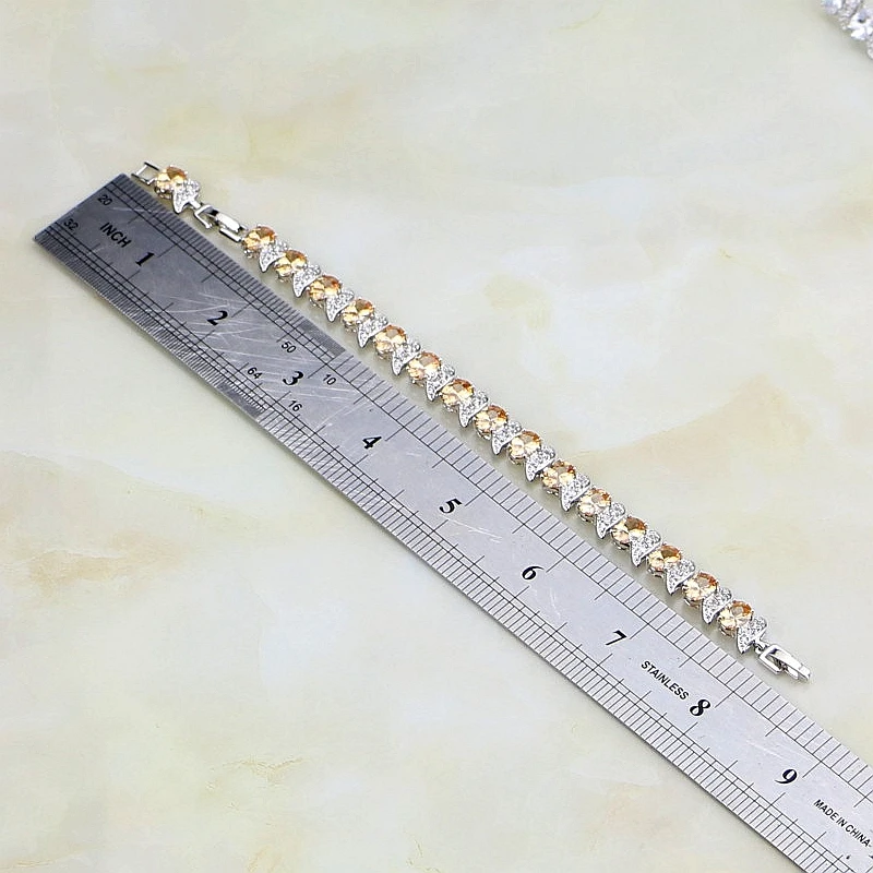 Casual Champagne Cubic Zirconia White CZ Charm Bracelet 925 Sterling Silver Chain Link For Women Free Gift Box | Украшения и